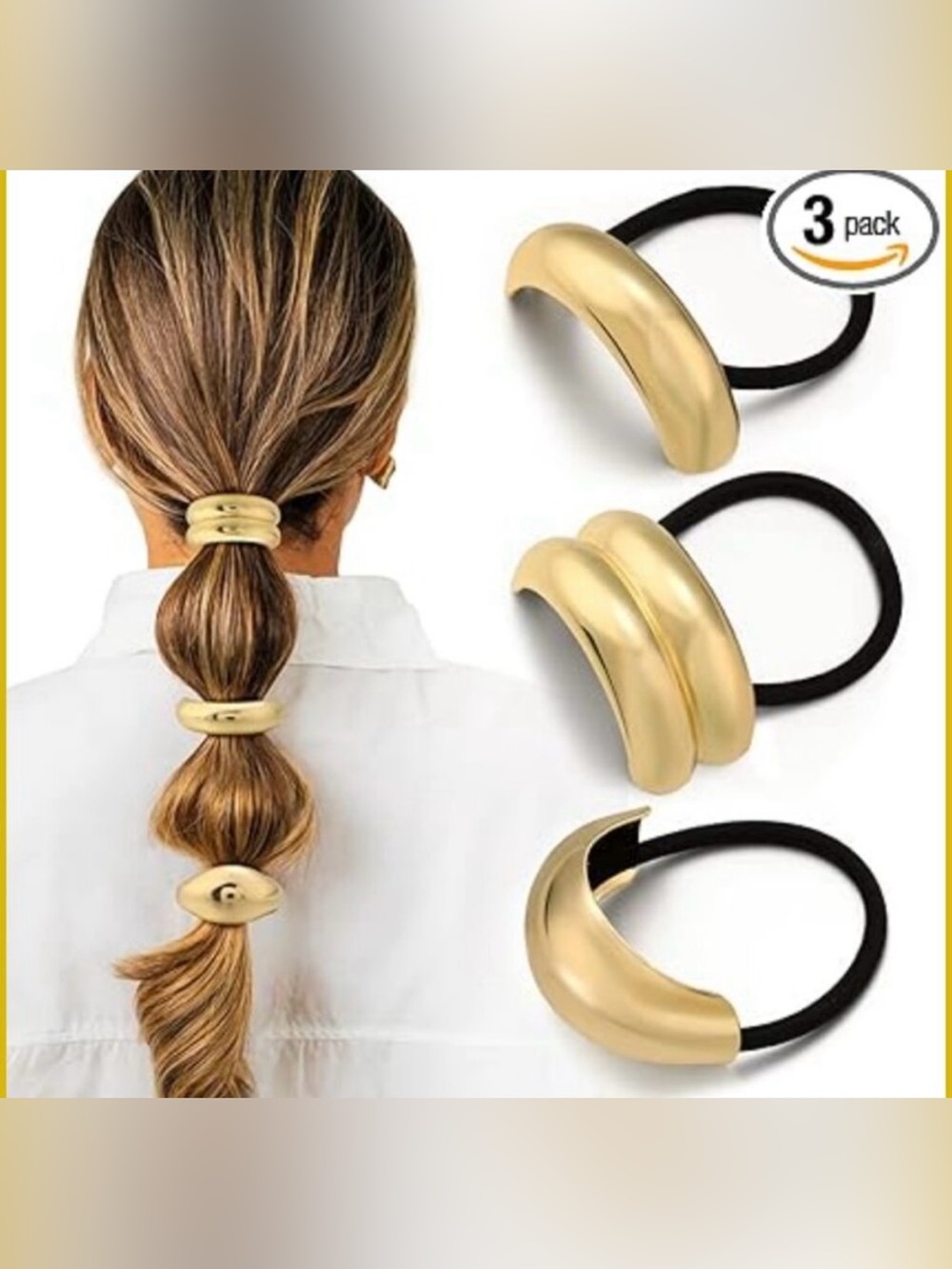 NEW - 3 Gold Ponytail Hair Ties - like Michelle Pfeiffer in The Madison!